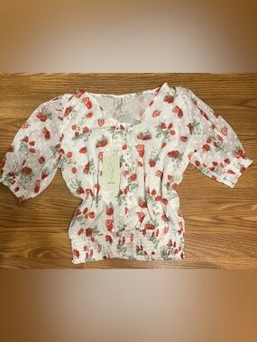 Joie White Strawberry-Print Puff Sleeve Blouse